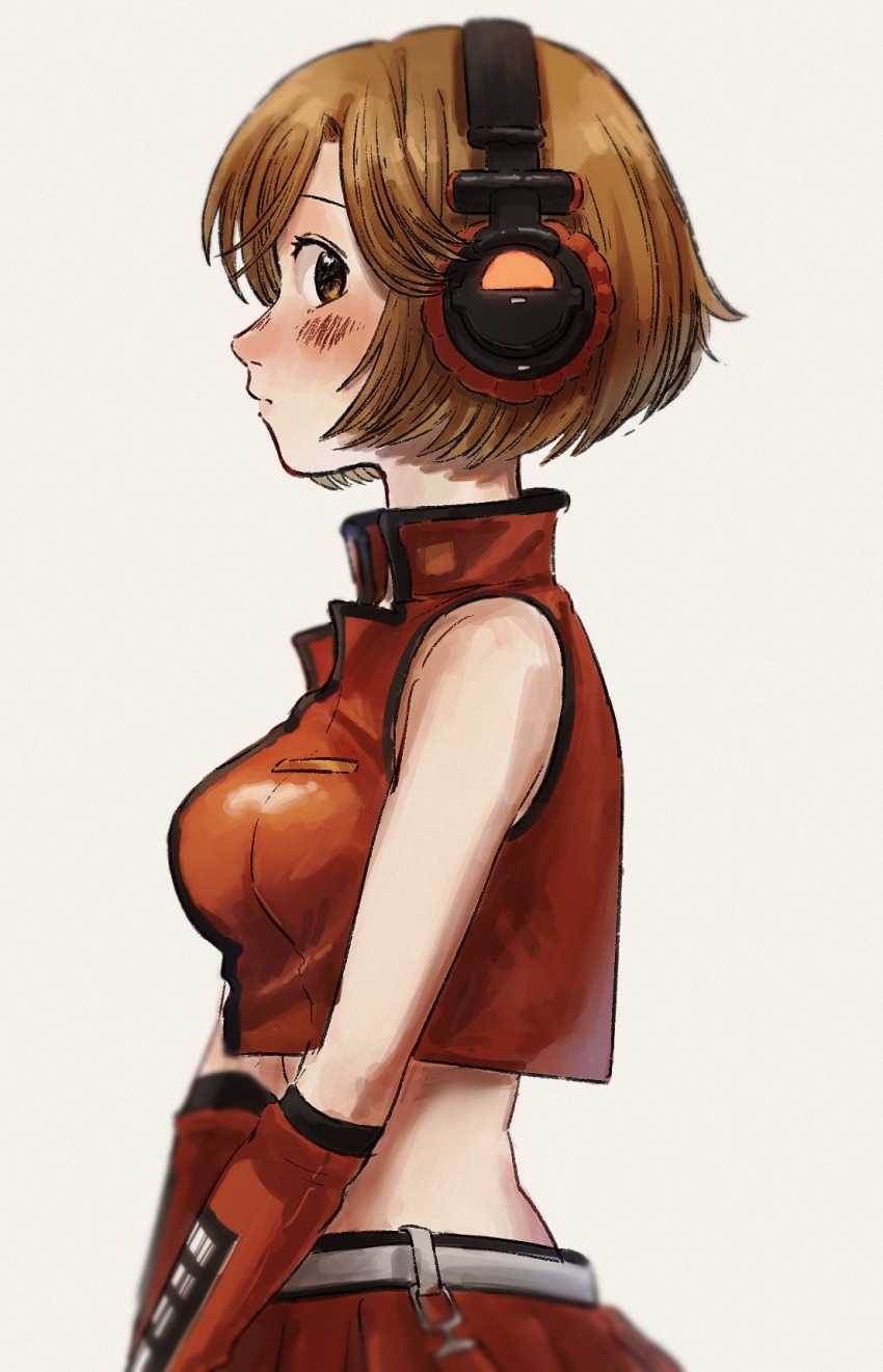 1girl, blush, breasts, brown_eyes, brown_hair, closed_mouth, commentary_request, cropped_jacket