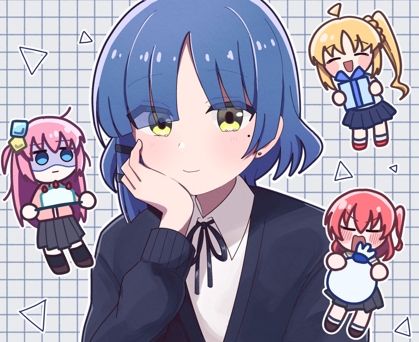 4girls, absurdres, ahoge, blonde_hair, blue_eyes, blue_hair, bocchi_the_rock!, chibi