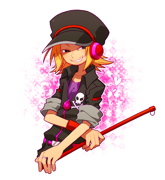 1boy, alternate_color, belt, bemani, black_eyes, black_hat, black_jumpsuit, blonde_hair