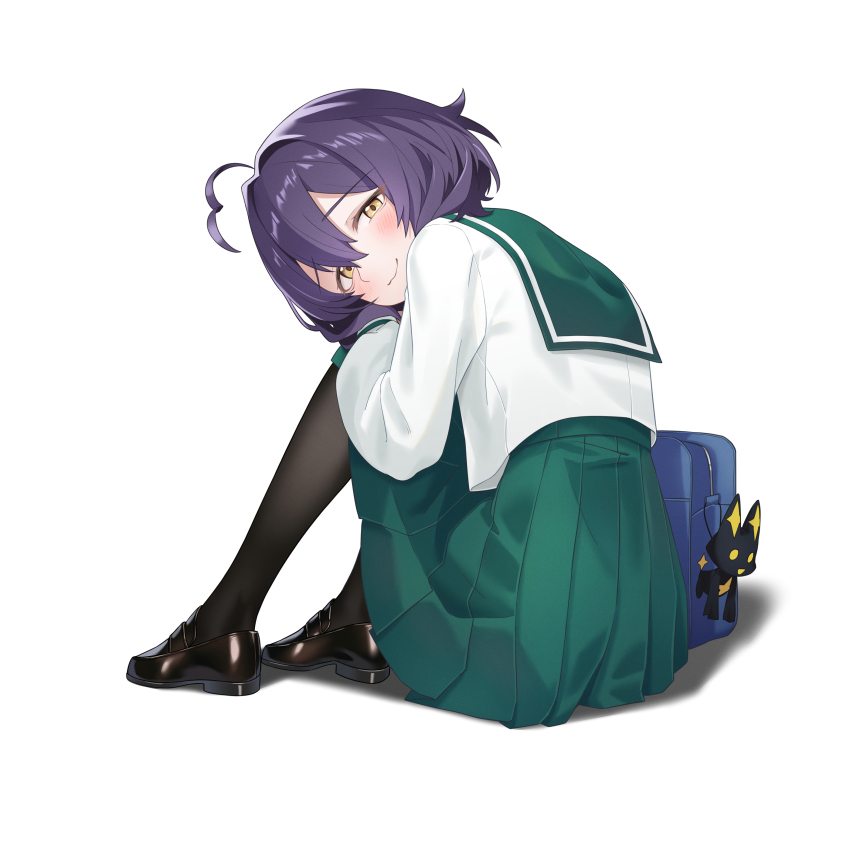 1girl, absurdres, ahoge, bag, black_hair, black_pantyhose, black_shoes, character_doll