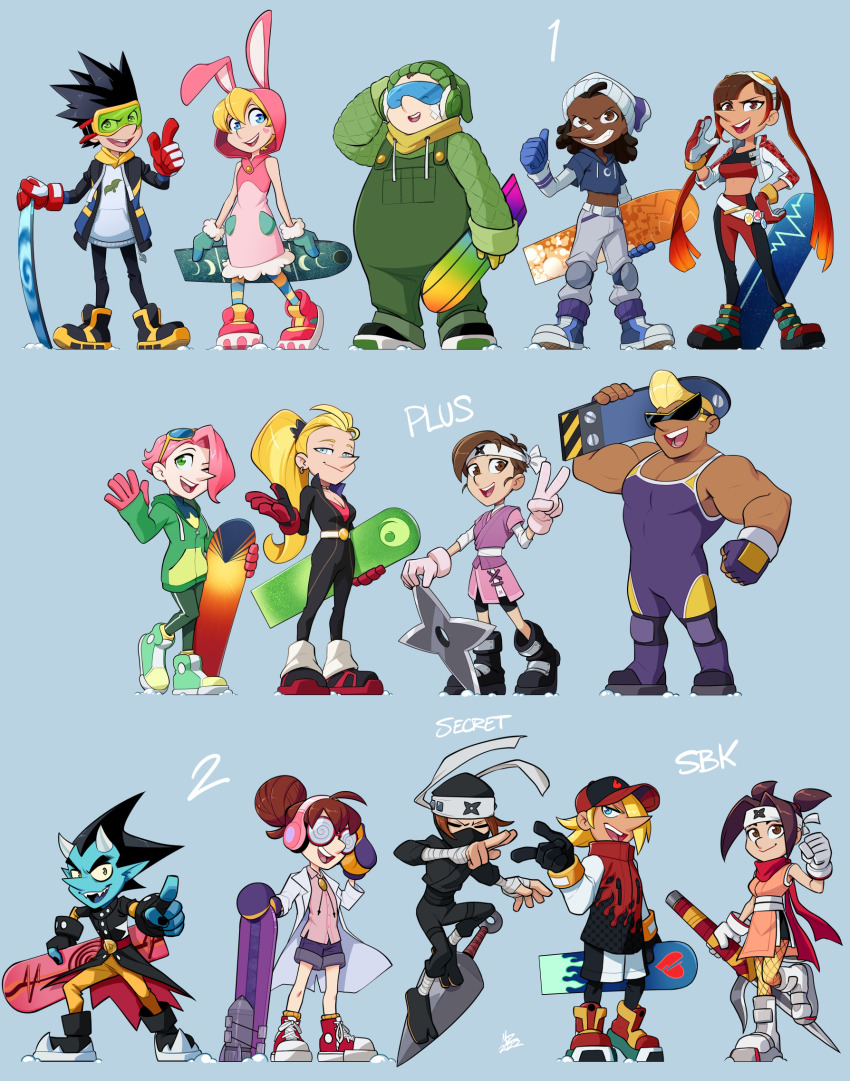 6+boys, 6+girls, animal_ears, animal_hood, baseball_cap, beanie, bike_shorts, bike_shorts_under_skirt