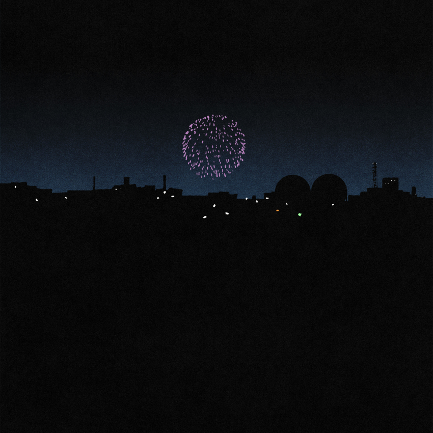 aerial_fireworks, building, fireworks, highres, iida_kento, night, no_humans, original