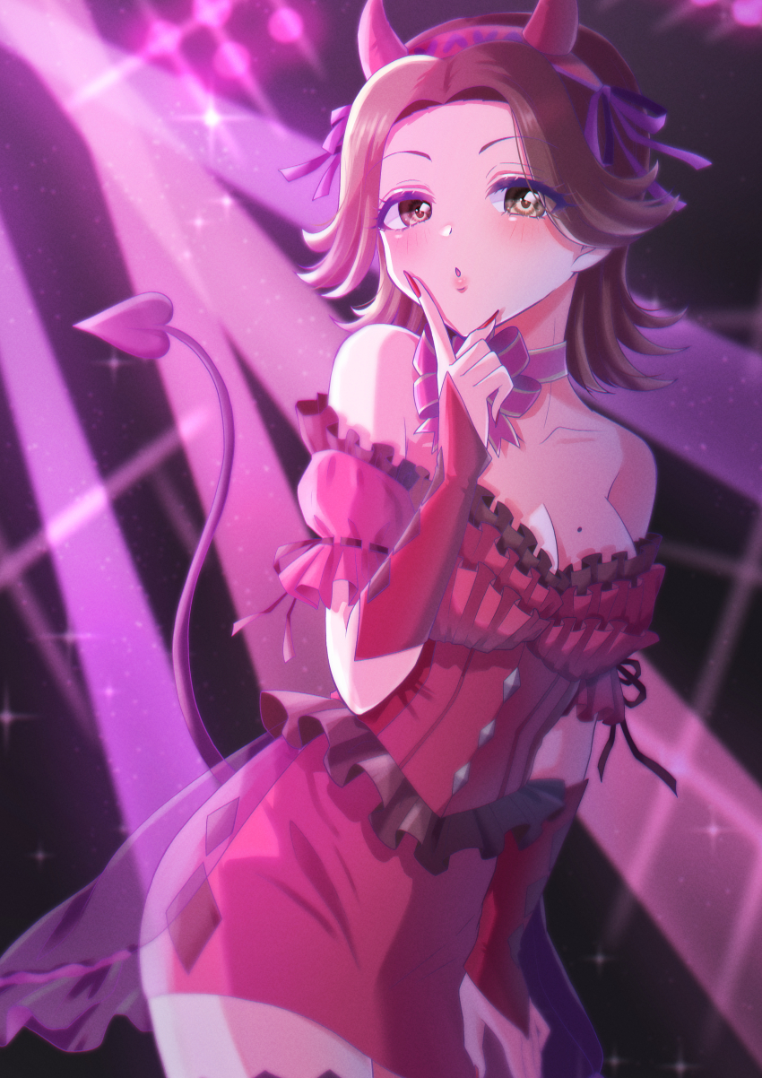 1girl, absurdres, arm_at_side, arm_warmers, bare_shoulders, birthday, black_ribbon, blush