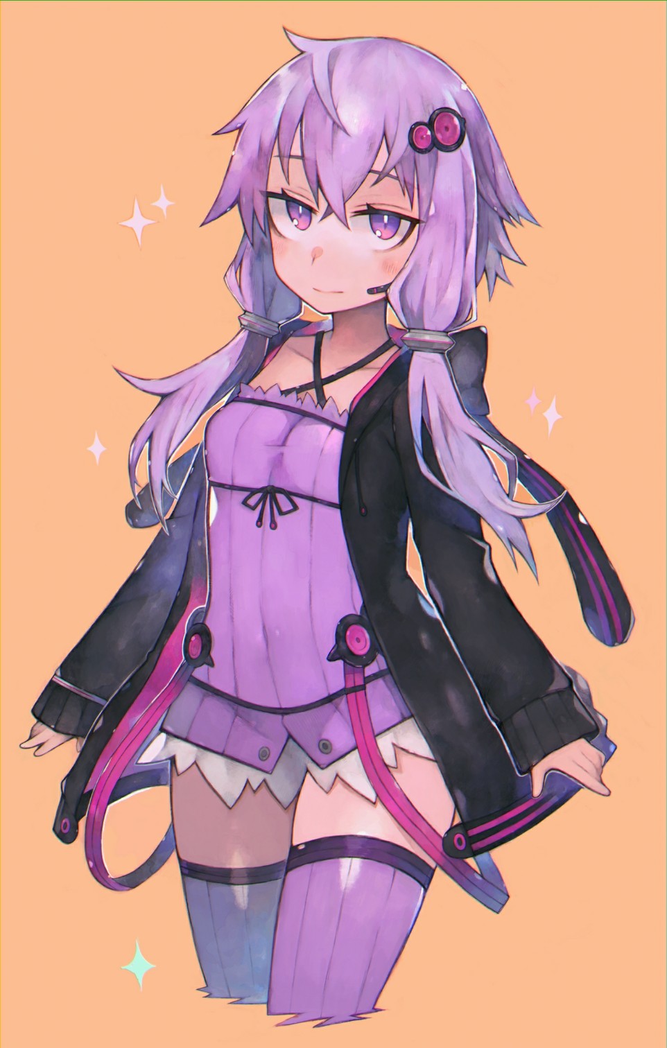 1girl, animal_hood, babayaga_13lood, black_jacket, blush, cropped_legs, dress, hair_between_eyes