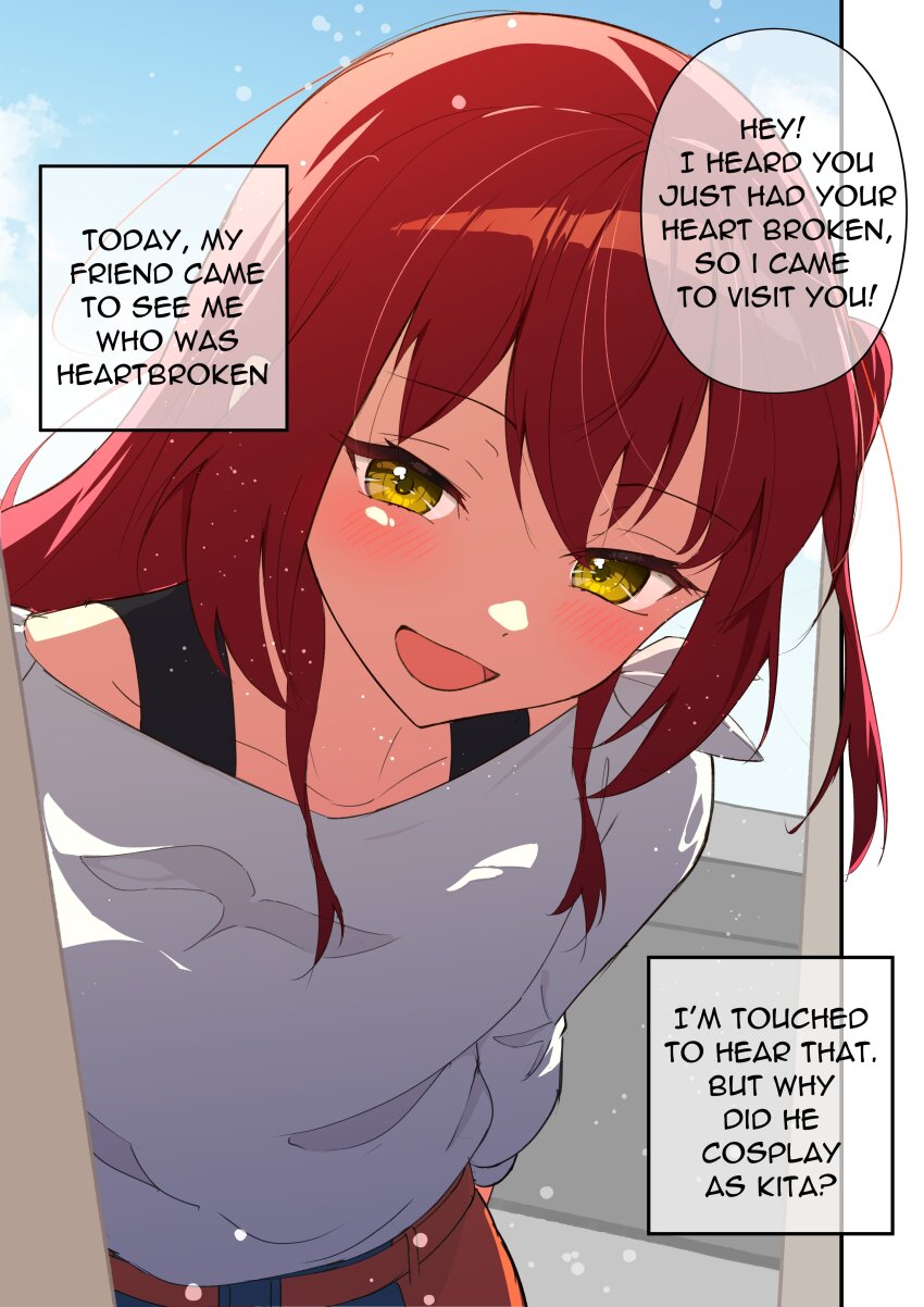 1boy, absurdres, blush, bocchi_the_rock!, collarbone, commentary, cosplay, crossdressing