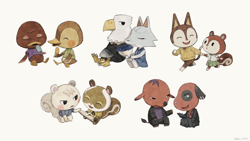 5boys, 5girls, :3, :d, :o, ^_^, animal_crossing, animal_ear_piercing