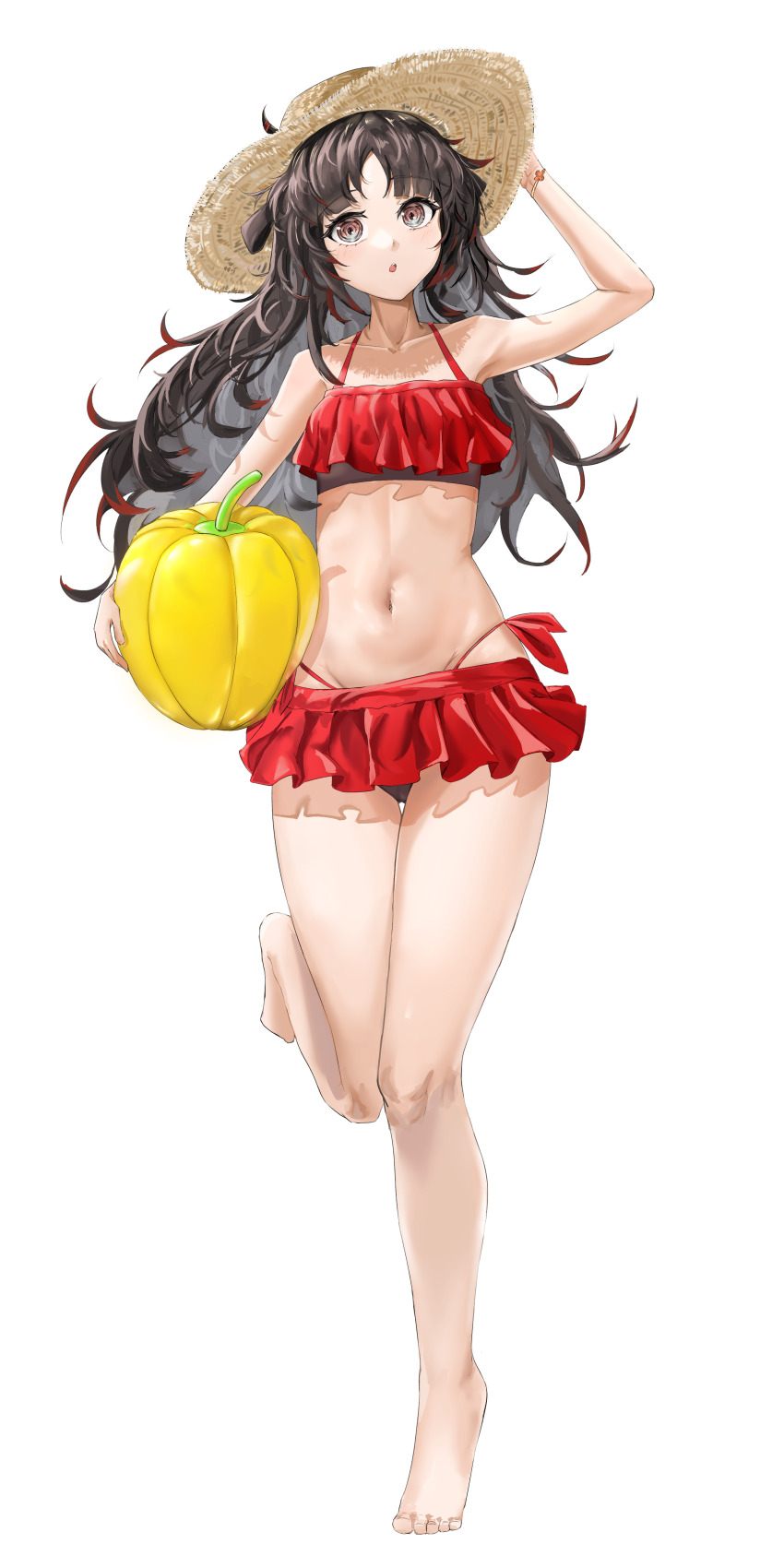 1girl, :o, absurdres, arknights, bare_arms, bare_legs, bare_shoulders, barefoot