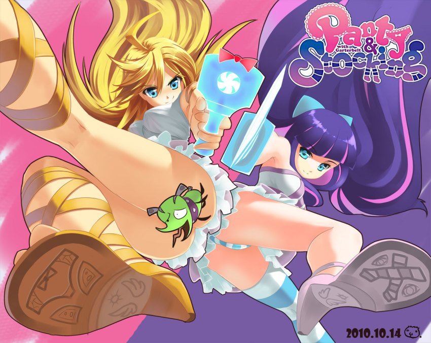 10s, 2girls, alternate_costume, artist_request, blonde_hair, blue_eyes, bow, censored