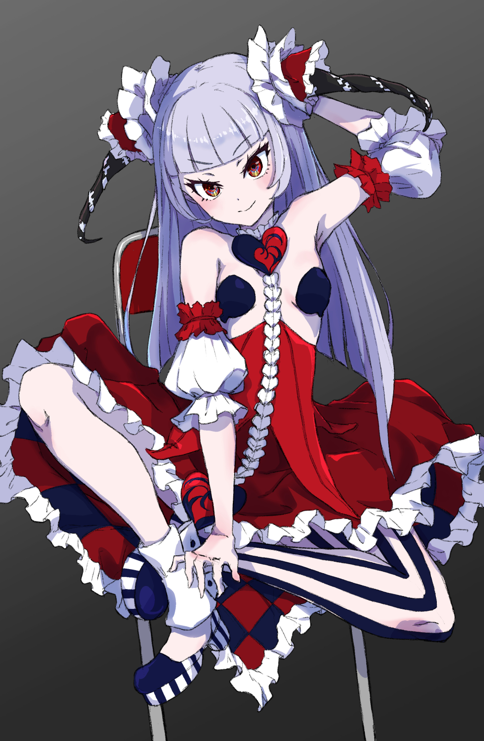 1girl, artist_request, breasts, demon_girl, highres, hime_cut, horns, long_hair