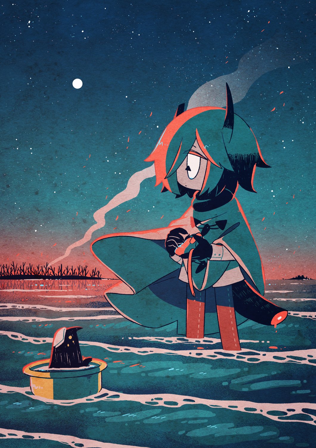 closed_mouth, delta_sanen_(yaigi), dot_mouth, highres, original, smoke, smoke_trail, symbol-shaped_pupils, tagme, triangle-shaped_pupils, yaigi