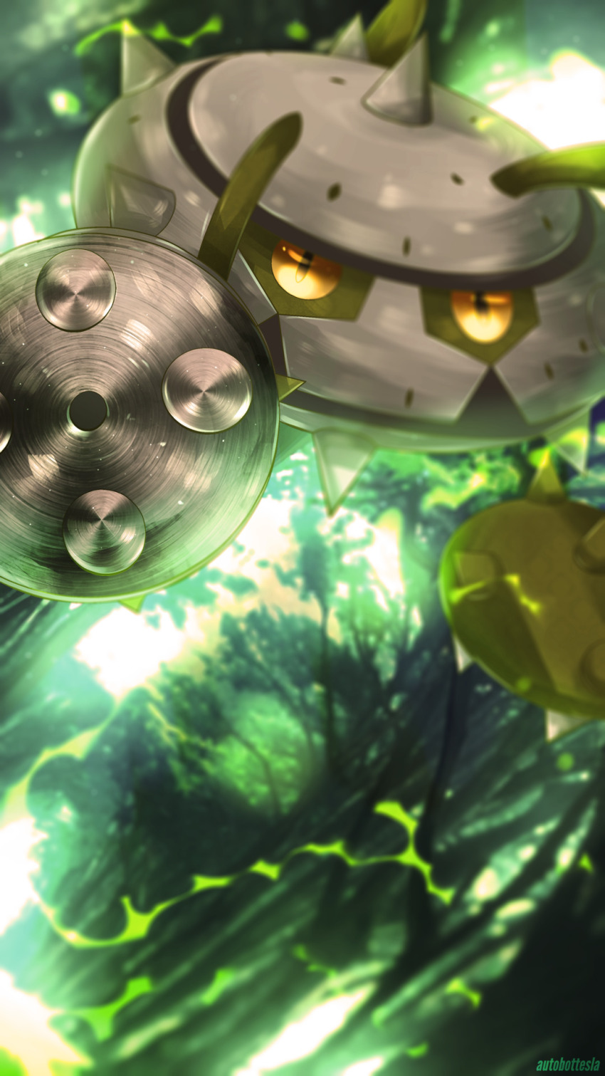 autobottesla, black_eyes, colored_sclera, ferrothorn, gen_5_pokemon, highres, metal, nintendo