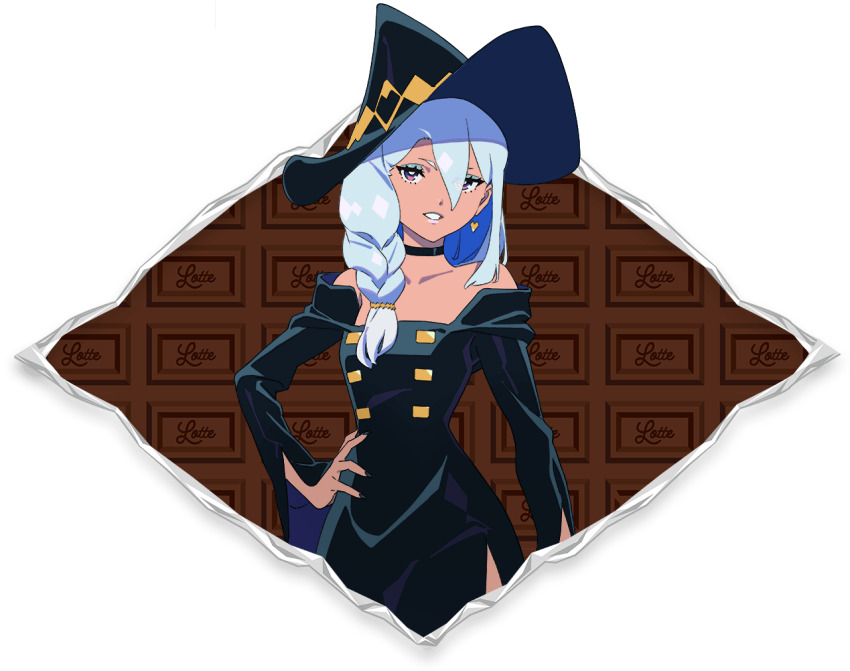 1girl, ado_(utaite), alpha_transparency, black_choker, black_dress, black_nails, blue_hair, braid