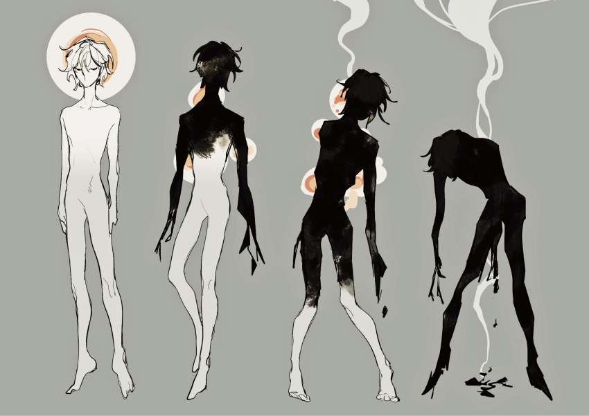 1other, black_hair, black_skin, colored_skin, grey_background, highres, original, revol4357