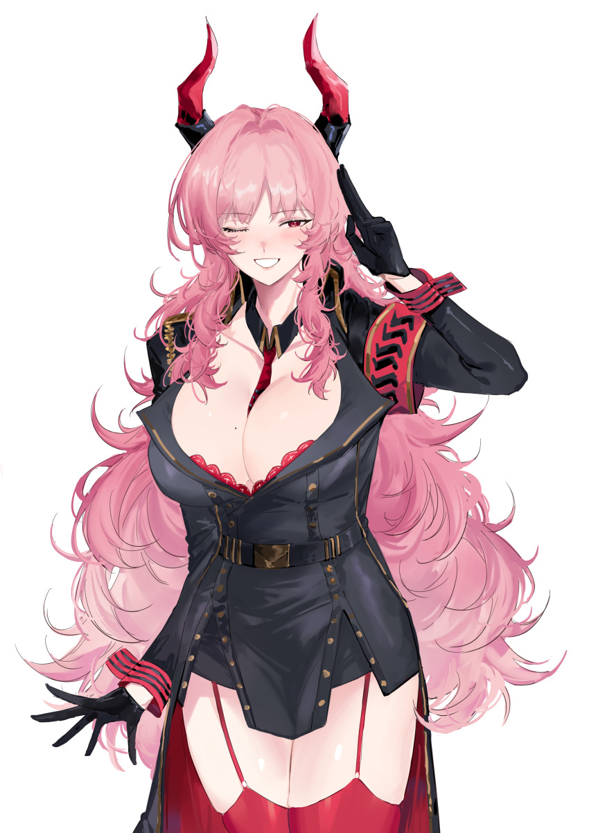 1girl, absurdres, belt, between_breasts, black_jacket, blue_archive, blush, bra