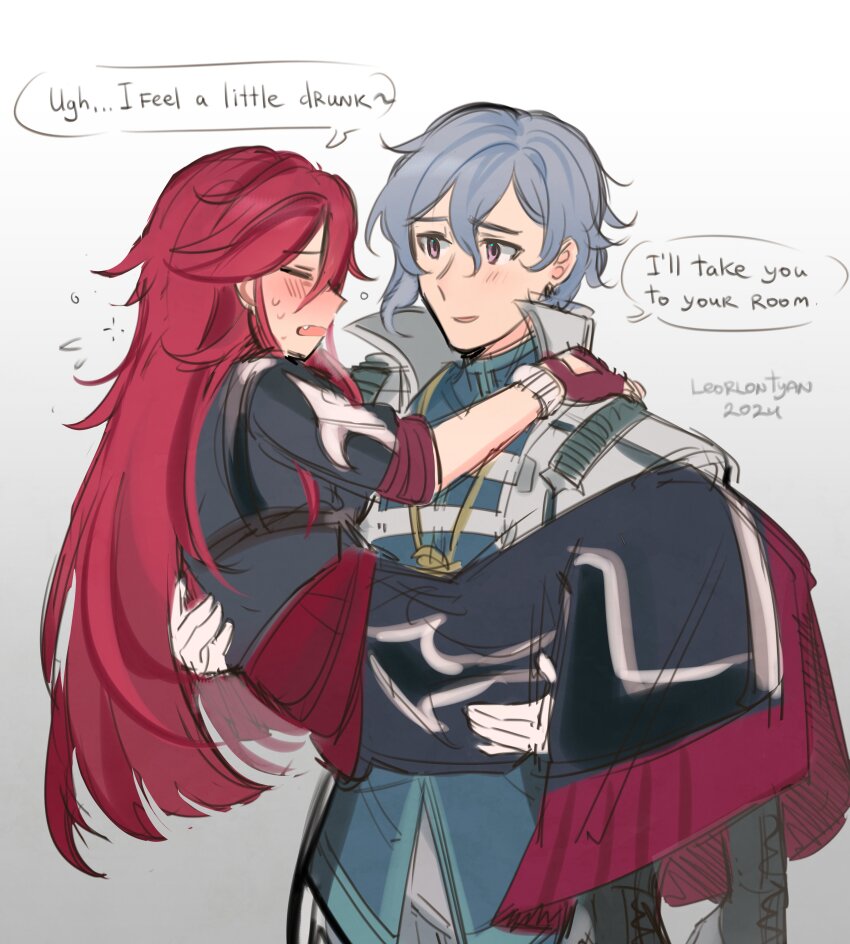 1boy, 1girl, absurdres, artist_name, blue_hair, blush, carrying, celis_ortesia