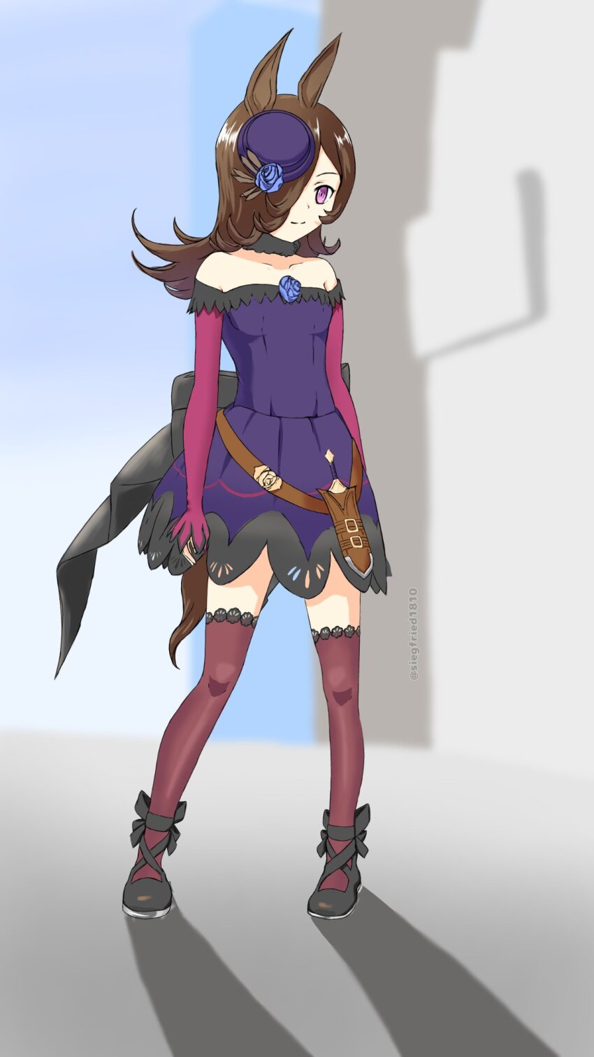 animal_ears, hair_over_one_eye, hat, hat_ornament, highres, horse_ears, horse_tail, knife