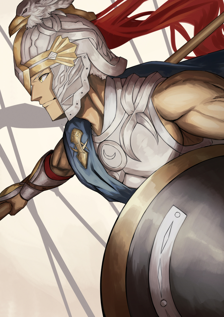 1boy, absurdres, armor, fate/grand_order, fate_(series), grey_hair, helm, helmet