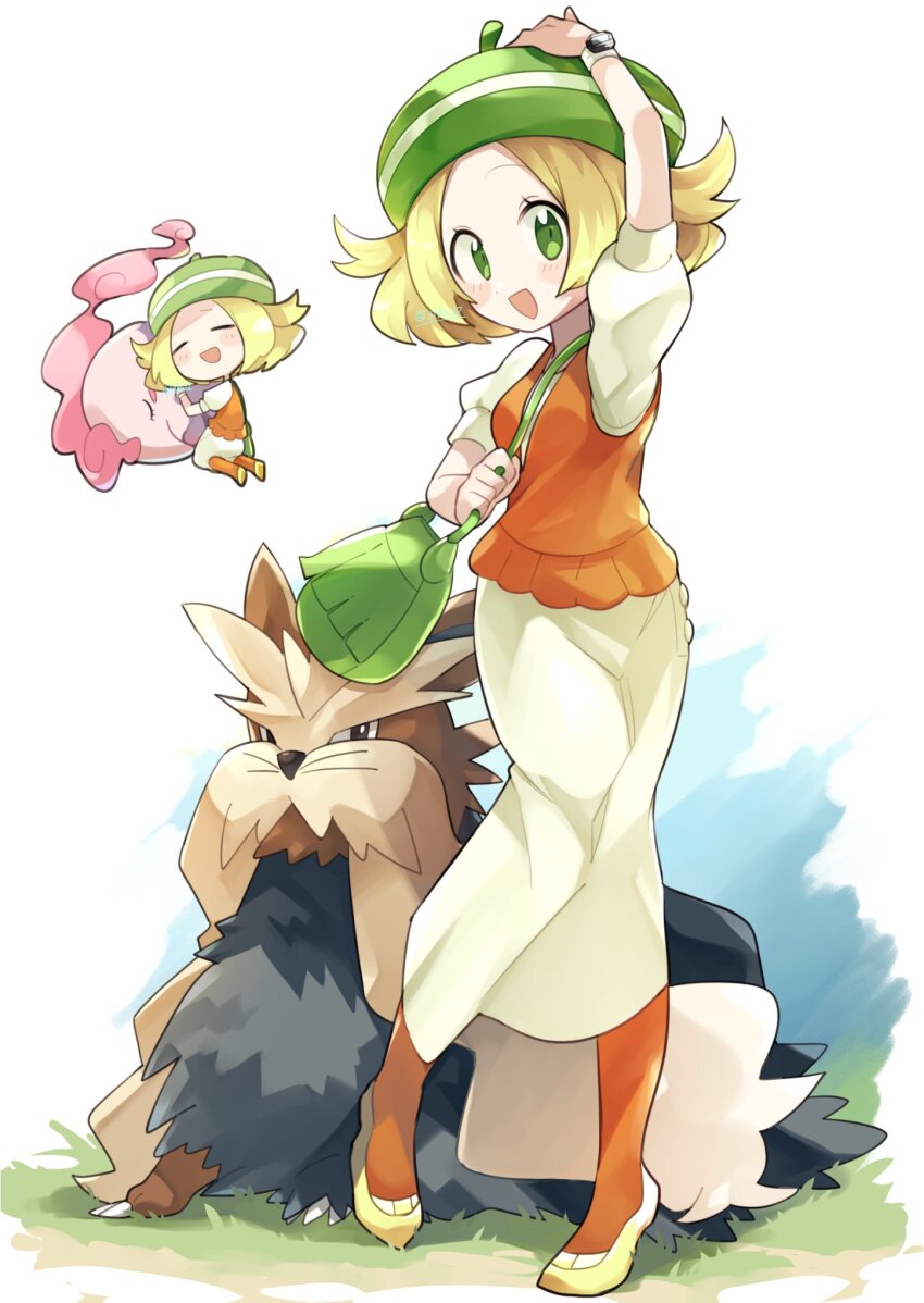1girl, :d, bag, bianca_(pokemon), blonde_hair, chibi, chibi_inset, clear_2758
