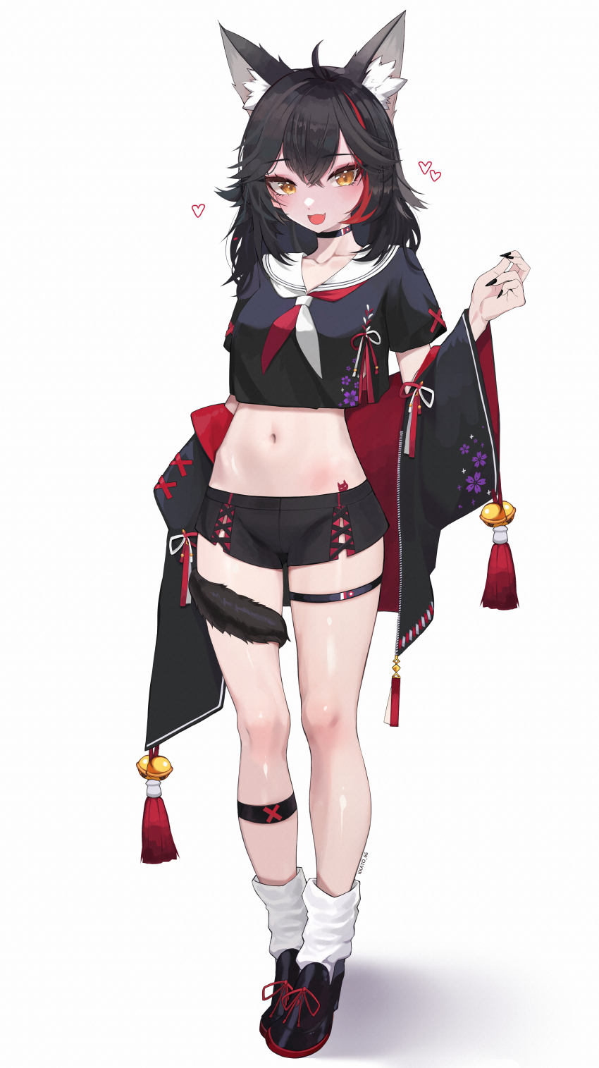 1girl, absurdres, animal_ear_fluff, animal_ears, arm_up, artist_name, black_choker, black_footwear