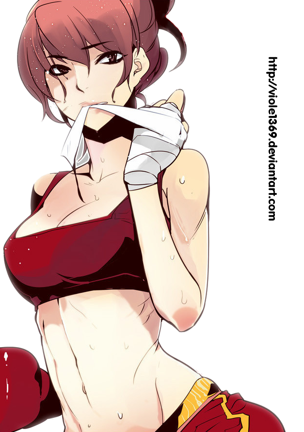 boxing_gloves, girls_of_the_wild's, lee_moon_young, long_hair, pink_eyes, red_shorts, shorts, sports_bra