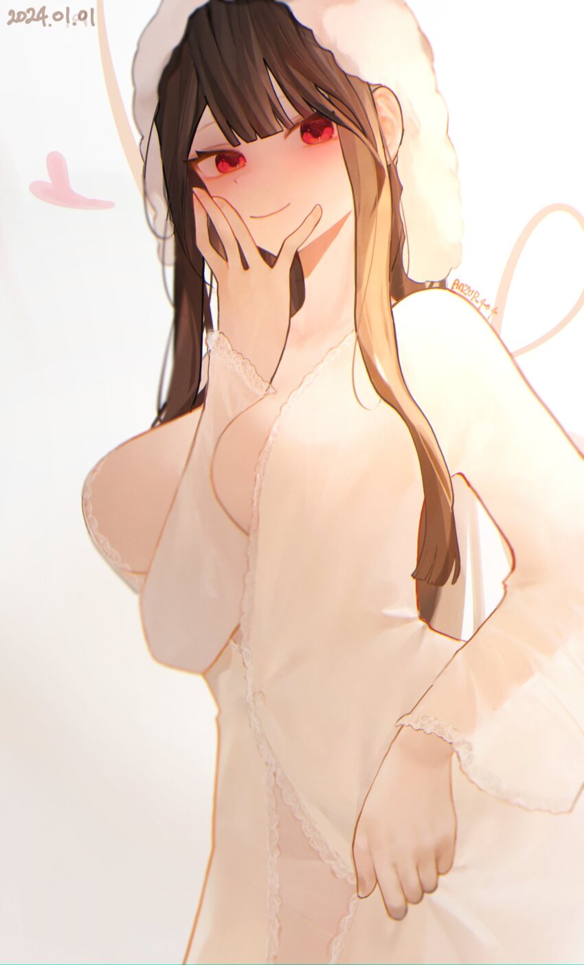 1girl, anzup_404, breasts, brown_hair, cleavage, dsr-50_(daybreak's_whisper)_(girls'_frontline), dsr-50_(girls'_frontline), girls'_frontline