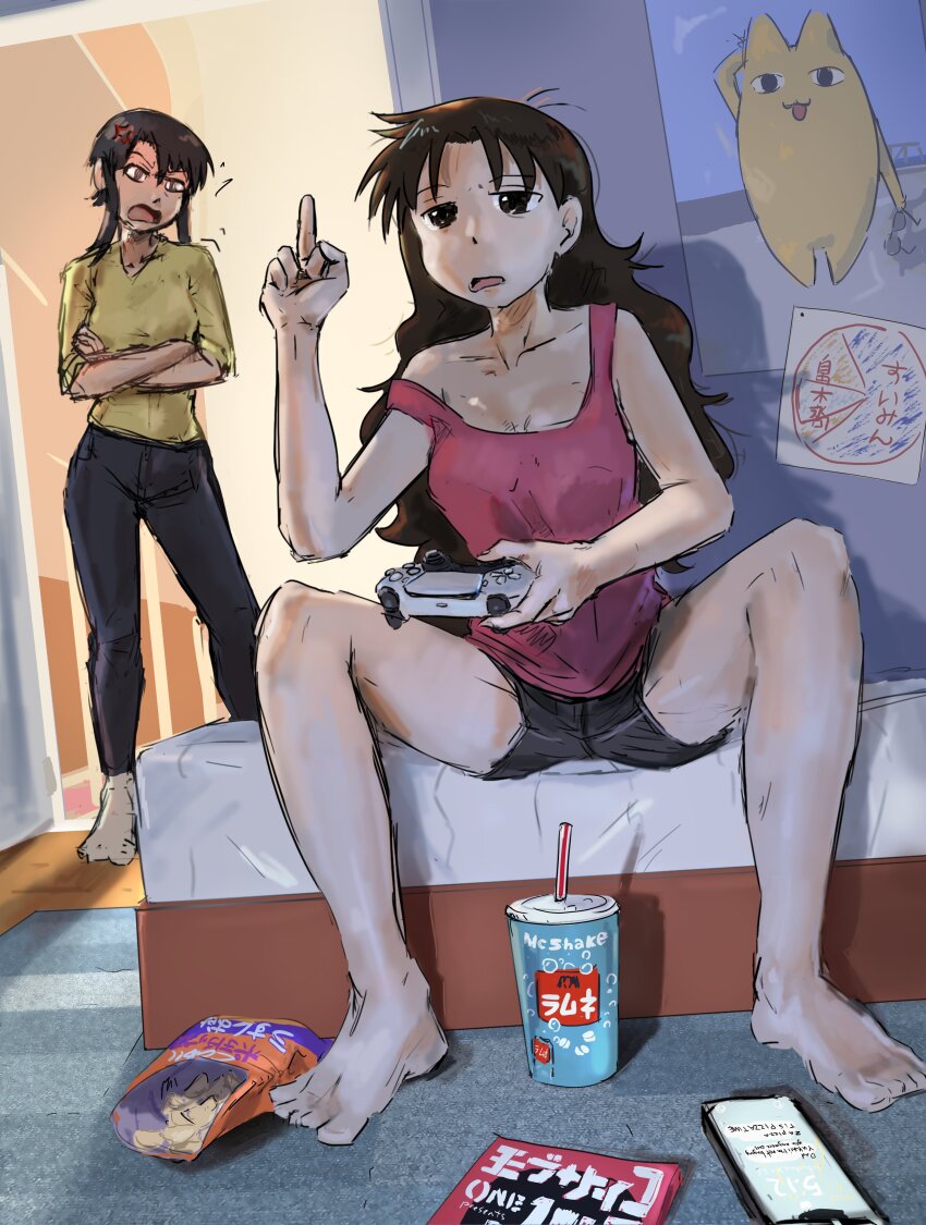 2girls, absurdres, azumanga_daiou, cellphone, controller, game_controller, grand_theft_auto, grand_theft_auto_v
