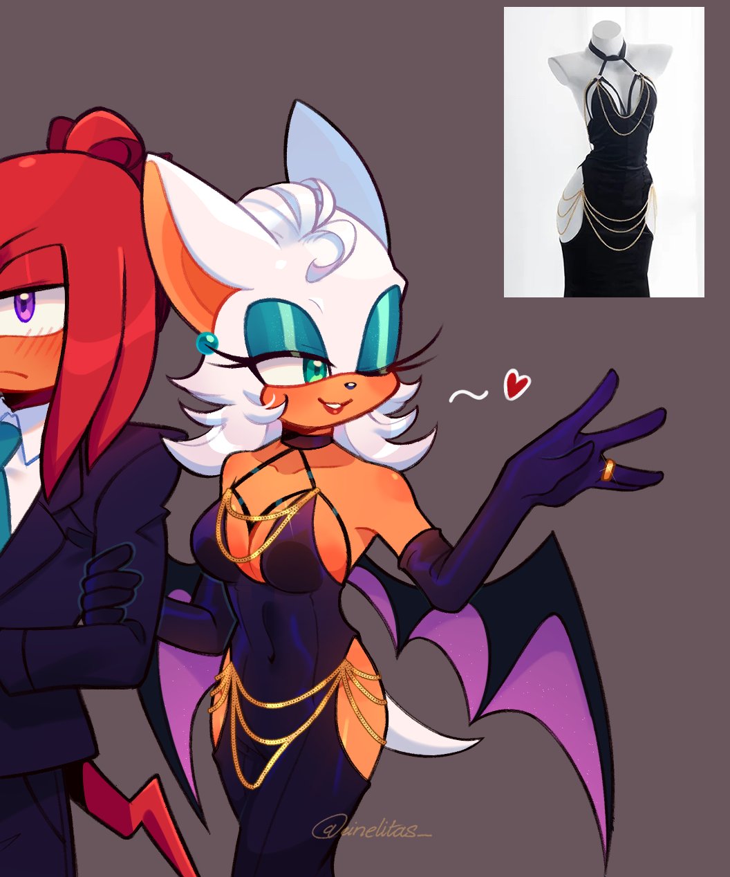 1boy, 1girl, alternate_hairstyle, animal_ears, artist_name, bat_ears, bat_girl, bat_tail