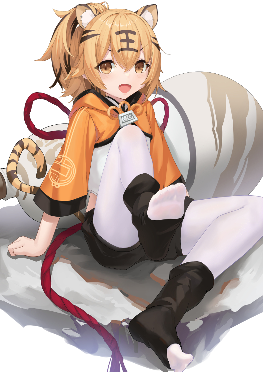 1girl, absurdres, animal_ears, azur_lane, black_hair, black_socks, blonde_hair, fang