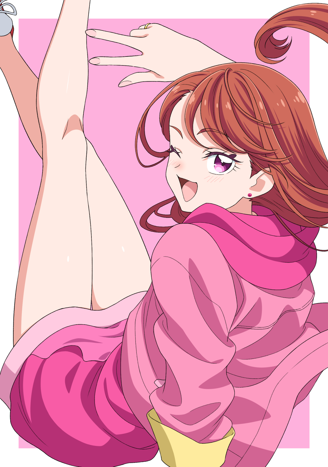 1girl, brown_hair, dokushibuki, feet_out_of_frame, highres, hijiri_ageha, hirogaru_sky!_precure, jacket