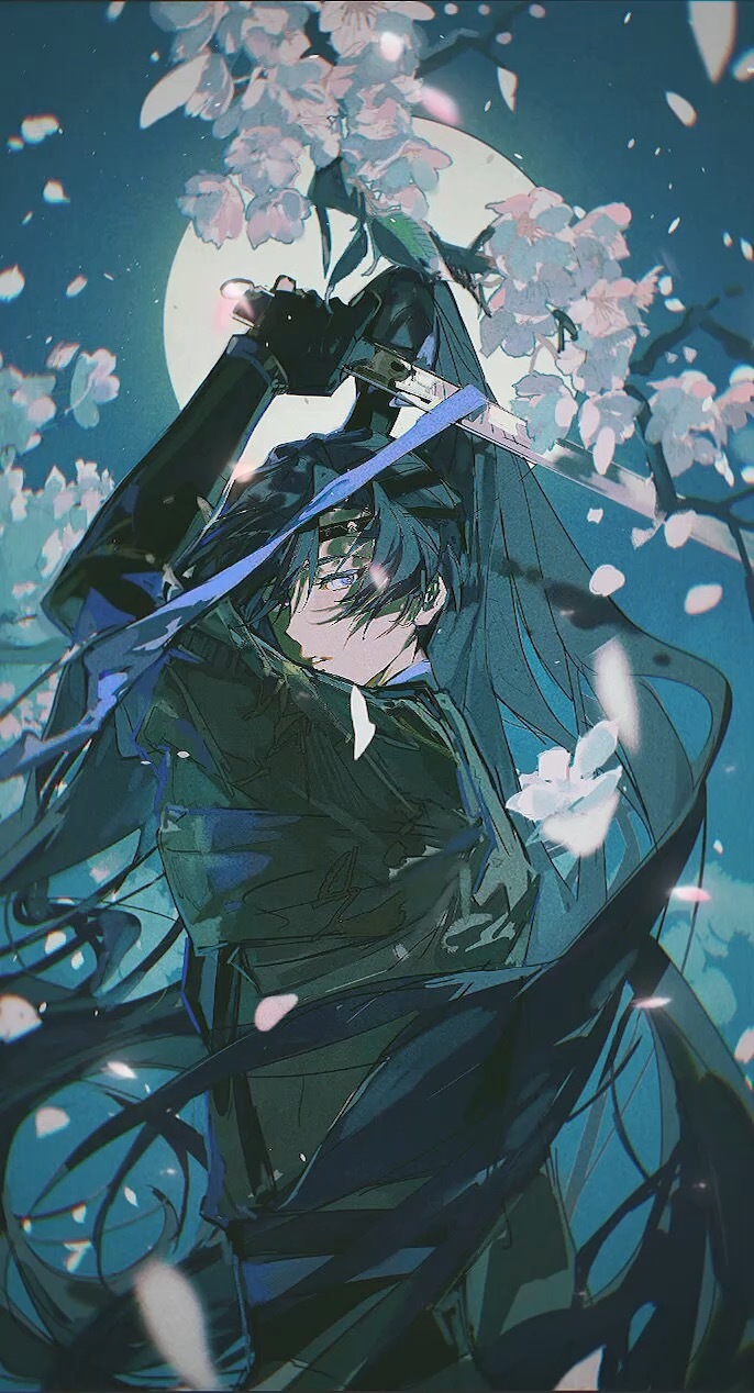 1boy, arm_up, bishounen, black_gloves, black_hair, black_jacket, black_pants, black_sleeves