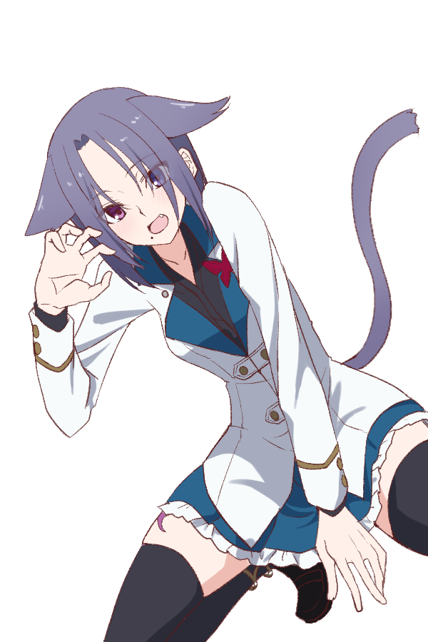 1girl, animal_ears, anklet, assault_lily, black_shirt, black_shoes, black_thighhighs, blue_eyes