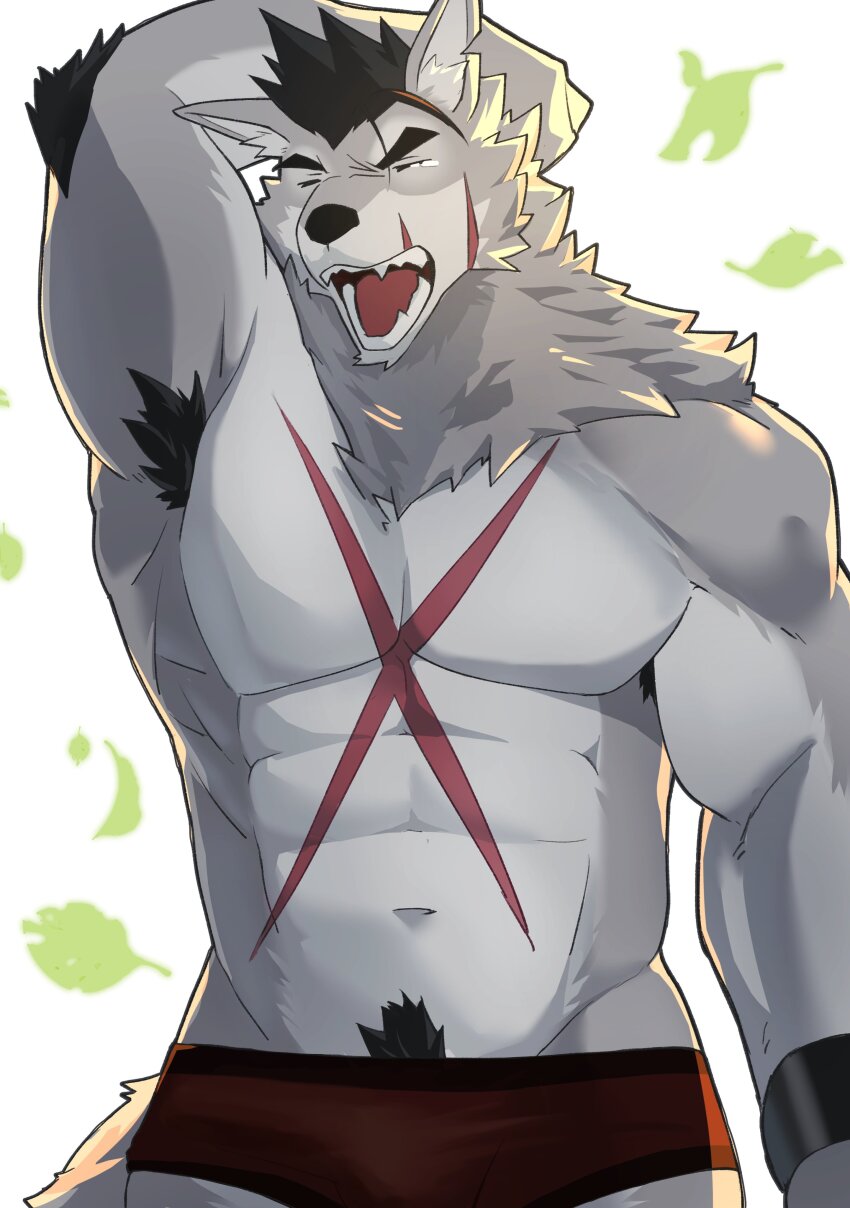 1boy, abs, absurdres, armpit_hair, armpits, bara, biceps, closed_eyes