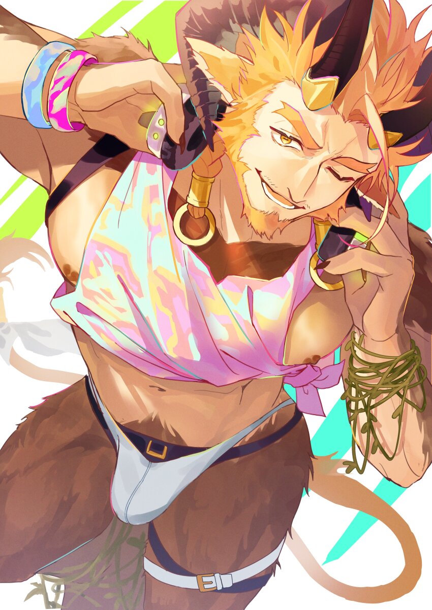 1boy, absurdres, animal_ears, another_eidos-r, azmond_(another_eidos), bara, bare_pectorals, beard