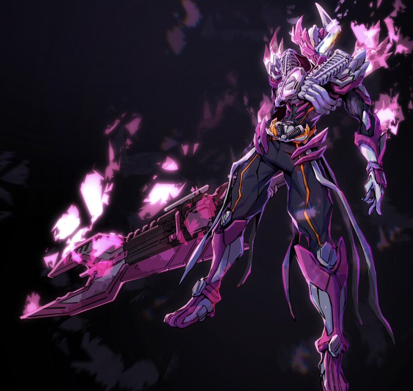 1boy, armor, armored_boots, asymmetrical_armor, black_background, black_bodysuit, bodysuit, bolt_(hardware)