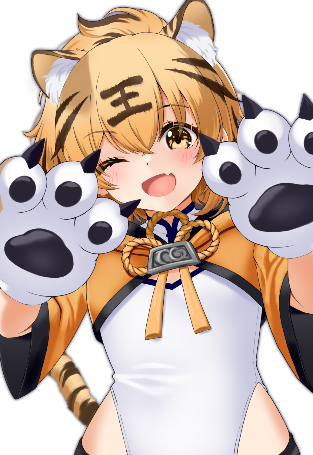 1girl, animal_ears, animal_hands, azur_lane, chinese_clothes, commentary_request, fang, flat_chest
