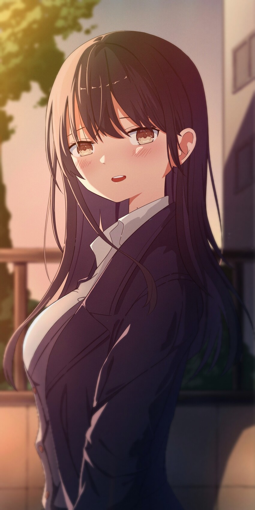 1girl, absurdres, black_hair, blazer, boku_no_kokoro_no_yabai_yatsu, breasts, brown_eyes, collared_shirt