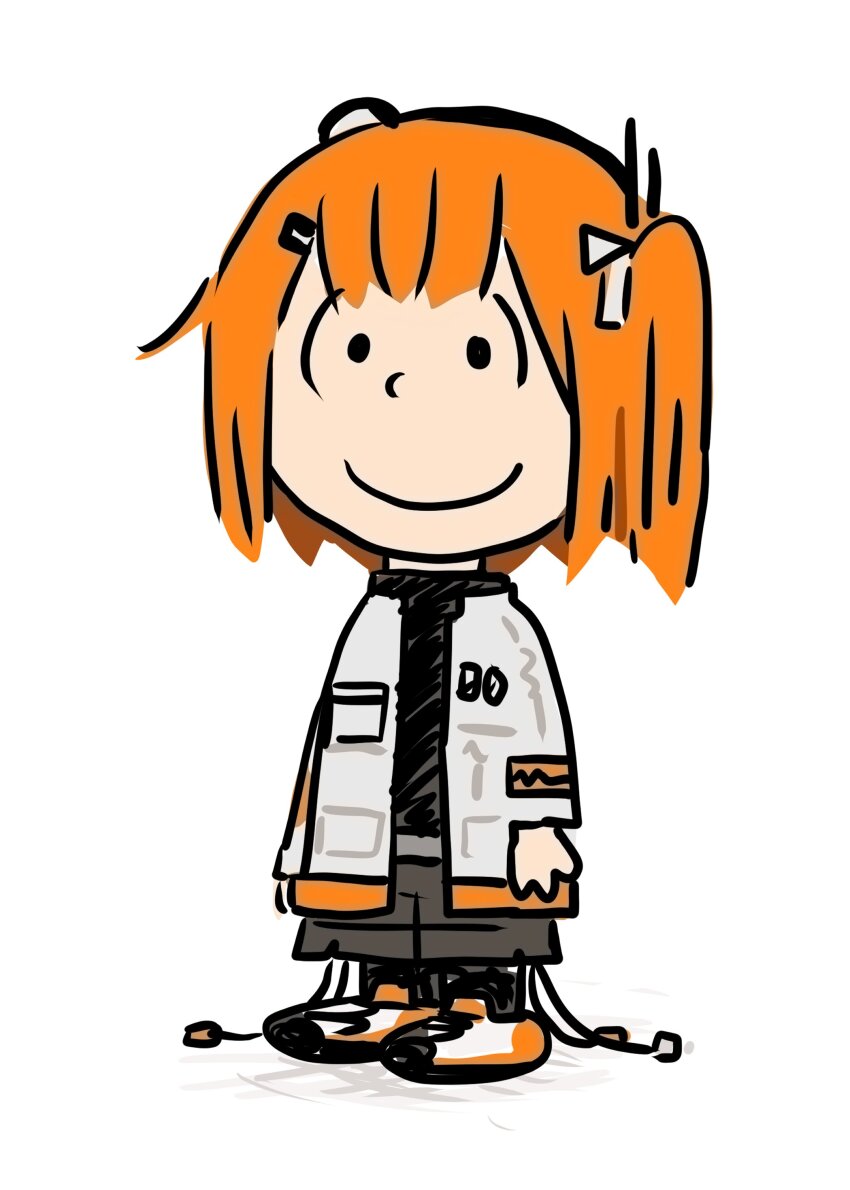 1girl, a.i._voice, absurdres, adachi_rei, arms_at_sides, black_shirt, cable, charles_schulz_(style)