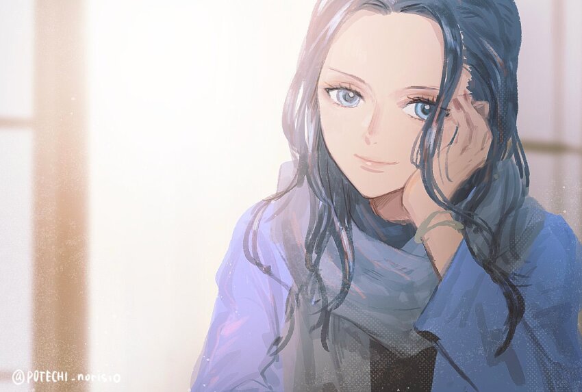 1girl, blue_eyes, bracelet, cardigan, commentary, hand_on_own_cheek, hand_on_own_face, jewelry