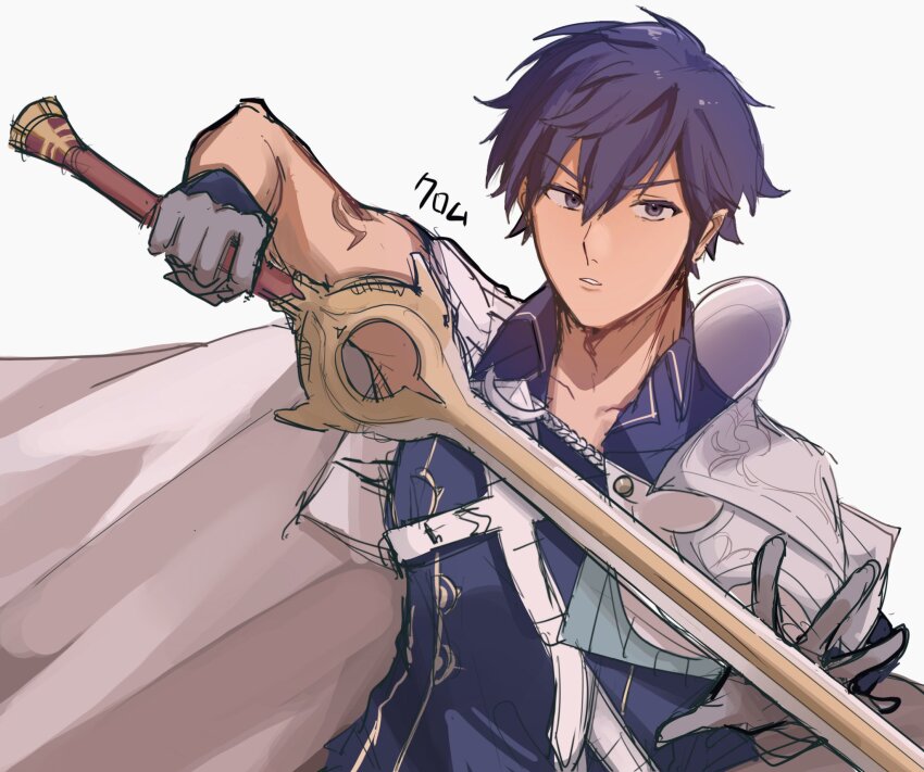 1boy, blue_eyes, blue_hair, cape, chrom_(fire_emblem), falchion_(fire_emblem), fire_emblem, fire_emblem_awakening