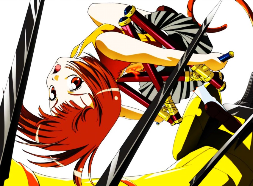 00s, brown_hair, harry, higurashi_akane, mecha, my-hime, robot, school_uniform, short_hair, tonfa, weapon