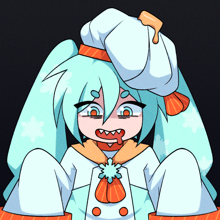 1girl, bags_under_eyes, black_background, blue_eyes, blue_hair, chef, chef_hat, cryptidhermit