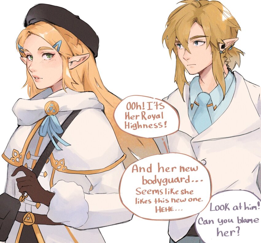 1boy, 1girl, alternate_costume, bag, black_headwear, brown_gloves, capelet, collared_shirt