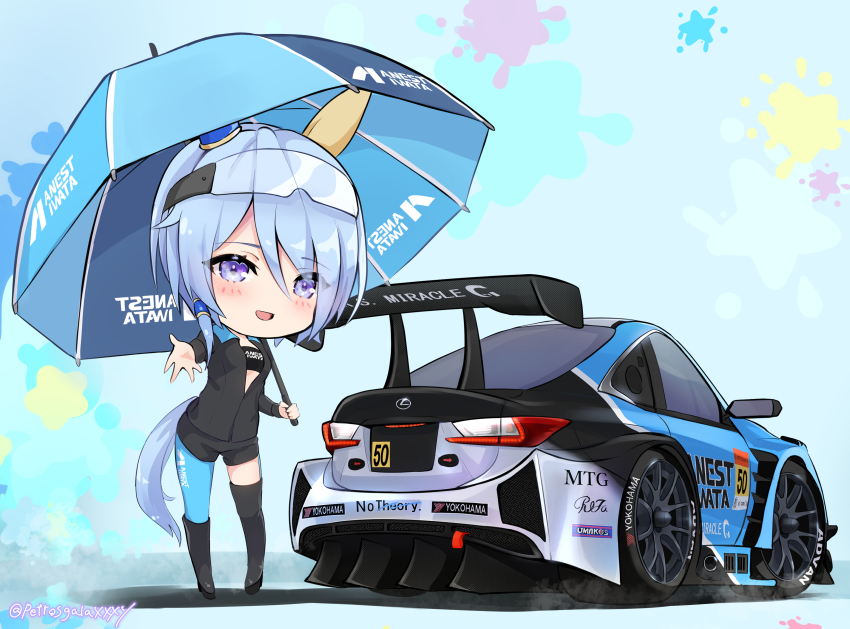 1girl, absurdres, animal_ears, blue_eyes, blue_hair, chibi, ear_covers, highres