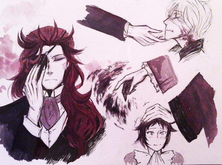 august_ruthven, black_cape, black_panties, cape, long_hair, lucius_oriflamme, noe_archiviste, panties, patch, red_eyes, red_hair, underwear, vampire, vanitas_no_carte, very_long_hair