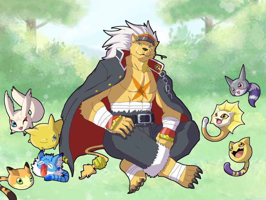 absurdres, bancholeomon, banchou, belt, caprimon, chain, delinquent, digimon