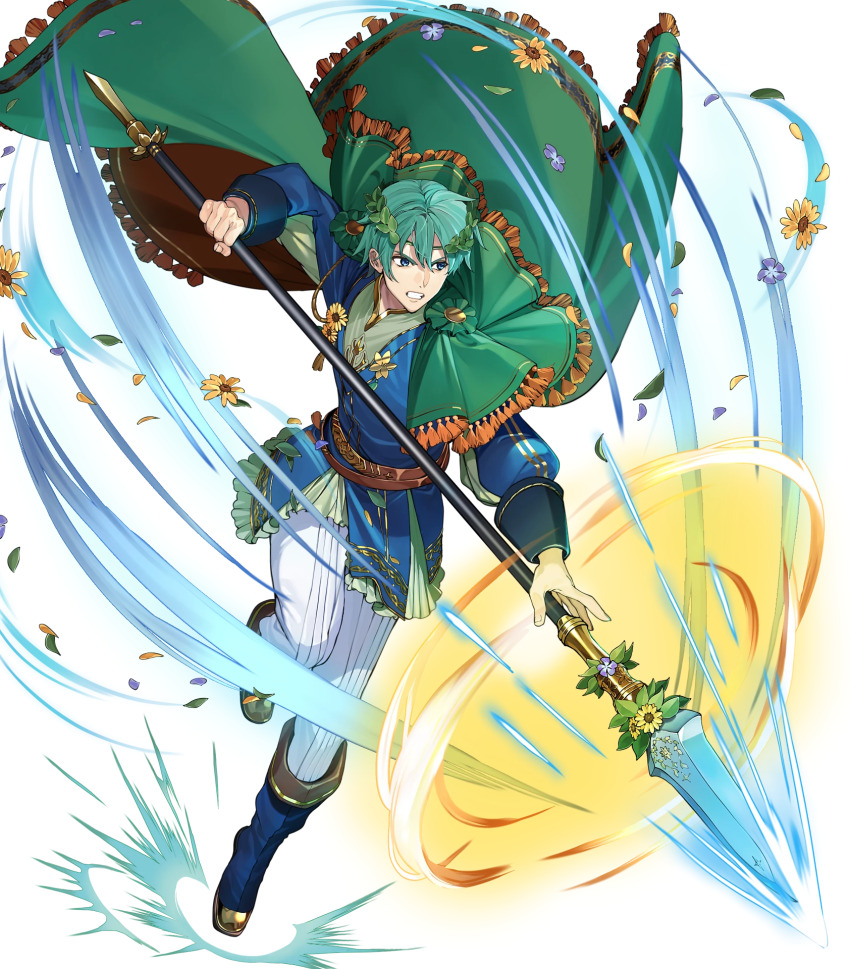 1boy, blue_boots, blue_tunic, boots, ephraim_(fire_emblem), ephraim_(valentine)_(fire_emblem), fire_emblem, fire_emblem:_the_sacred_stones, fire_emblem_heroes, highres, male_focus, nintendo, non-web_source, official_alternate_costume, official_art, solo, tunic