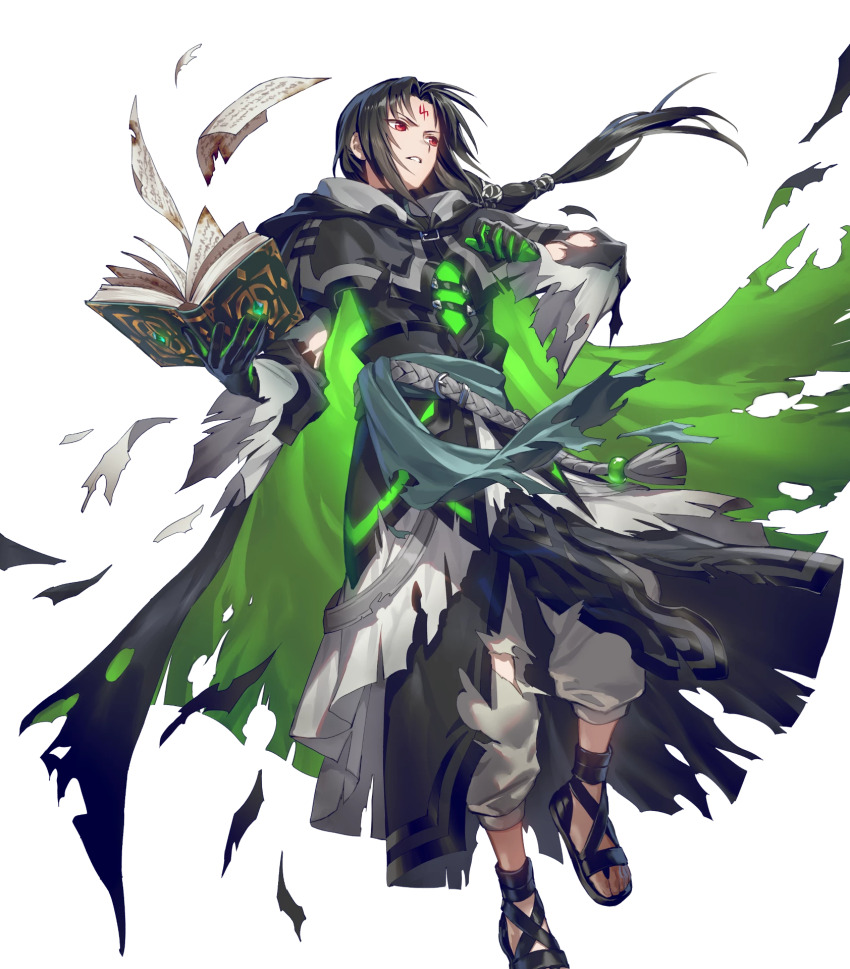 1boy, black_cape, black_gloves, black_hair, cape, damaged, facial_mark, fire_emblem