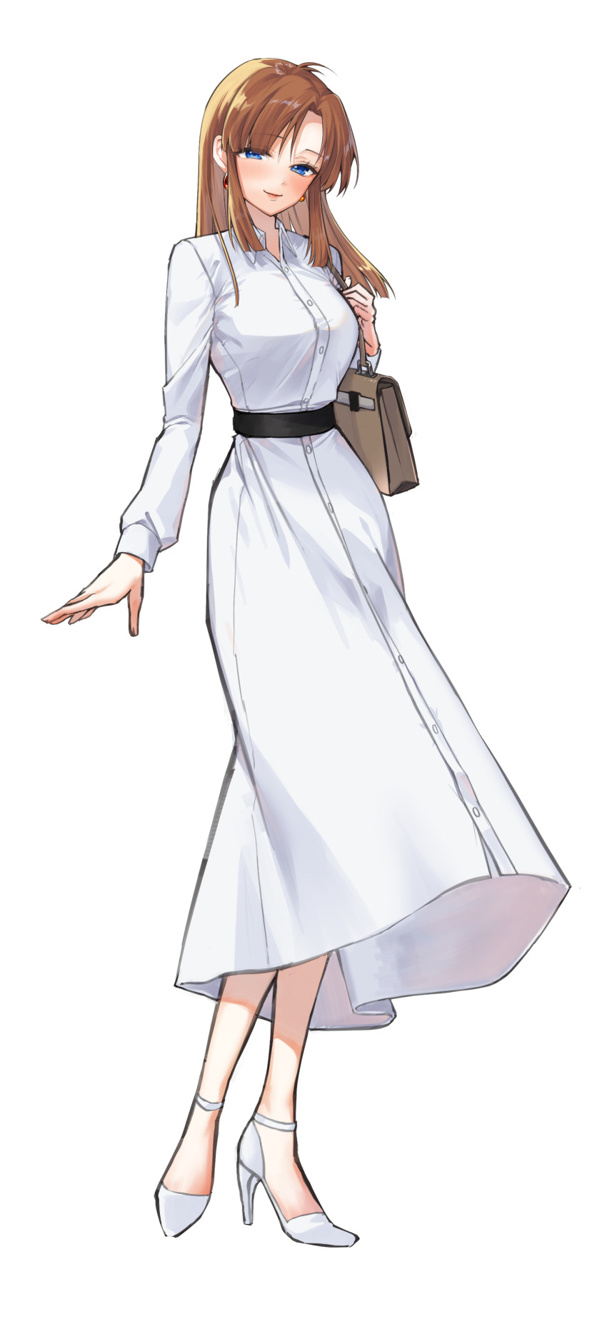 1girl, absurdres, ahoge, bag, belt, black_belt, blue_eyes, blush