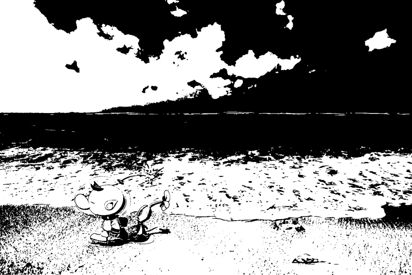 1boy, backpack, bag, large_nose, blue_pikmin, closed_eyes, cloud, commentary_request