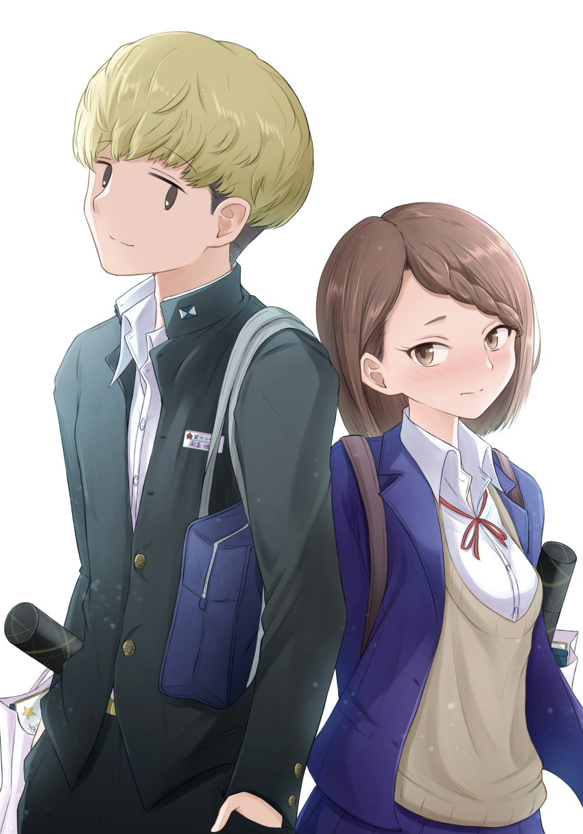1boy, 1girl, absurdres, blazer, blonde_hair, boku_no_kokoro_no_yabai_yatsu, braid, braided_bangs